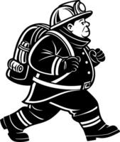 Cheerful Firefighter in Action with Backpack Suitable for Childrens Art Projects and Tattoos vector