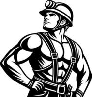 Strong Miner in Helmet with Suspended Harness Symbolizing Strength and Resilience vector