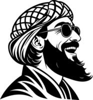 Portrait of a Smiling Man with Sunglasses and Traditional Headscarf Suitable for Modern Designs vector