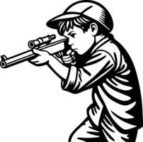 Boy Aimed with Toy Rifle in Action Stance Cartoon Style Illustration for Designs vector