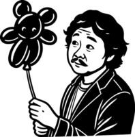 Whimsical Man Holding Balloon Animal in Playful Expression Suitable for Illustrations and Crafts vector