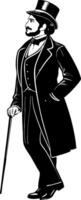 Elegant Victorian Gentleman in Formal Attire With Cane and Top Hat for Vintage Style Design vector