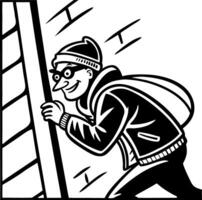 Sneaky Thief Climbing a Ladder in Black and White Illustration for Creative Projects vector