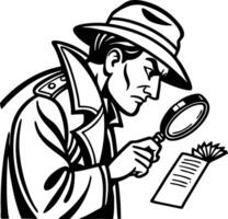 Detective Examining Clue with Magnifying Glass in Classic Noir Style Illustration vector