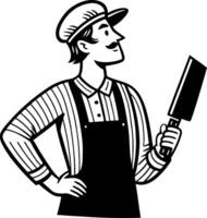 Vintage Style Chef With Cleaver In Apron Ready To Cook Cooking Illustration vector