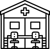 Minimalist Outline of a Medical Clinic with Chairs and Cross Symbol for Healthcare Design vector