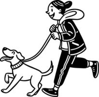 Joyful Girl Running with Happy Dog on Leash Perfect for Pet Themed Crafts and Illustrations vector