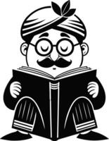 Cheerful Character Reading Book with Spectacles and Traditional Attire for Educational Themes vector