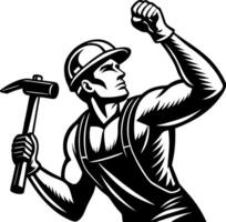 Empowered Construction Worker Raising Fist with Hammer Symbolizing Strength and Determination vector