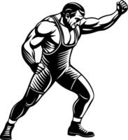 Muscular Wrestler in Action Pose Dynamic Athletic Illustration for Fitness Branding vector