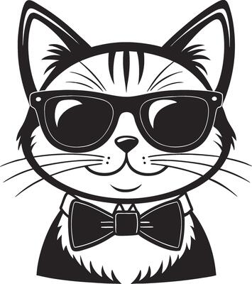 Cool Cat Wearing Sunglasses and Bow Tie Fun Cartoon Illustration for Kids Art Projects