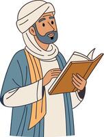 Wise Man Reading Book with Traditional Attire for Educational and Cultural Illustrations vector