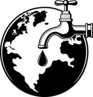Earth Globe with Faucet and Water Drop Symbolizing Global Water Conservation and Awareness vector