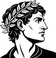 Ancient Roman Male Portrait with Laurel Wreath Profile View Ideal for Tattoo or Coloring Book vector