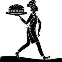 Chef Walking with Cake Plate in Hand Culinary Art Design for Baking and Cooking Themes vector