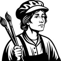 Artist Character Holding Paintbrushes in a Creative Pose for Art and Design Projects vector