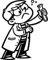 Curious Boy Scientist in Lab Coat Holding Test Tube Exploring Chemistry Experiment vector