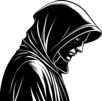 Profile of a Hooded Figure in Contemplation Ideal for Tattoos and Illustrations vector
