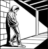 Stylish Youth Leaning Against Wall in Urban Setting for Street Art Designs and Illustrations vector