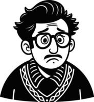 Concerned Man with Glasses and Sweater Illustrating Worry and Emotional Expression vector