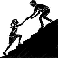Children Helping Each Other Climb Stairs Symbolizing Support Perseverance and Teamwork vector