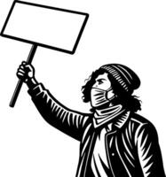Activist Raising Sign in Protest with Mask Faces Powerful Demonstration vector