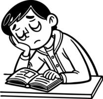 Frustrated Student Bored While Reading Book with Head on Hand in Classroom Setting vector