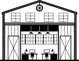 Creative Workspace Modern Barn Design with Large Windows and Desks for Productive Environment vector