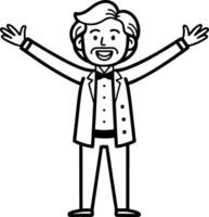 Cheerful Cartoon Character with Outstretched Arms Smiling in a Lab Coat for Fun Illustrations vector
