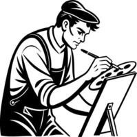 Artist in Action Painting with Palette on Easel Black and White Illustration for Creative Projects vector