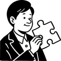 Cheerful Man Holding a Puzzle Piece Cartoon Representation for Educational and Creative Projects vector