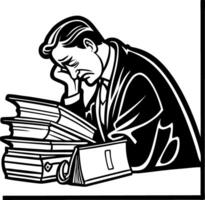 Stressed Businessman Surrounded by Stacks of Paperwork Depicting Overwhelm and Pressure vector