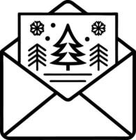Christmas Greeting Card Design with Pine Tree Snowflakes and Decorative Envelope Art vector