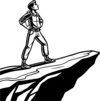 Confident Young Man Standing Proudly on the Edge of a Cliff Representing Adventure and Aspirations vector