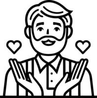 Friendly Male Character with Smile and Hearts Hands Gesture Ideal for Relationship Themes vector
