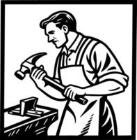 Craftsman Working with Hammer in Workshop Vintage Style Illustration Suitable for DIY Projects vector