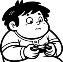 Chubby Boy Playing Games Outline Cartoon Character for Coloring Pages and Fun Designs vector