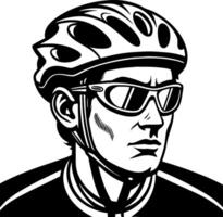Cyclist Wearing Helmet and Sunglasses Portrait in Bold Black and White Style for Design Applications vector
