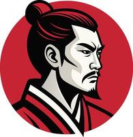 Samurai Warrior Profile in Bold Colors Asian Culture Vintage Style vector