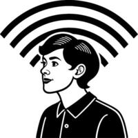 Young Person Profile with Sound Waves Symbolizing Communication and Connection vector