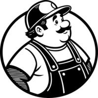 Cheerful Plump Character in Overalls and Cap Smiling Profile Illustration vector