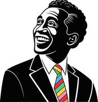 Joyful Portrait of a Smiling Man in Suit with Colorful Tie for Artistic Projects and Designs vector
