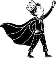 Brave Boy in Crown and Cape with Upraised Fist Symbolizing Confidence and Adventure vector