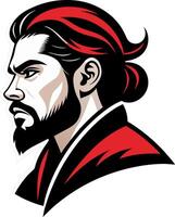 Samurai Warrior Profile Art with Bold Red and Black Coloring for Tattoo and Design Use vector