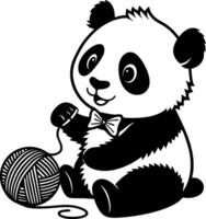 Cute Panda Playing with Yarn in Bowtie Design Ideal for Coloring and Tattoo Art vector