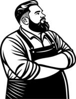 Confident Man with Beard in Apron Portrait for Business Branding and Tattoo Design vector
