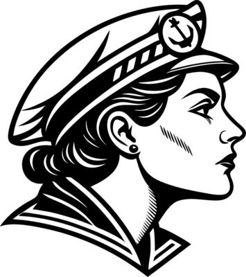 Nautical Woman in Captain Hat Vintage Style Illustration for Tattoos or Apparel