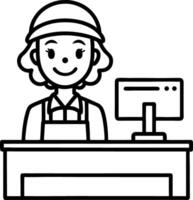 Cheerful Cashier in Uniform at Checkout Counter with Computer Screen for Retail Illustration vector