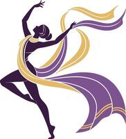 Elegant Dancing Silhouette with Flowing Ribbons for Creative Projects and Designs vector