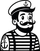Stylized Sailor Character with Tattoos in Striped Shirt and Captain Hat for Creative Projects vector